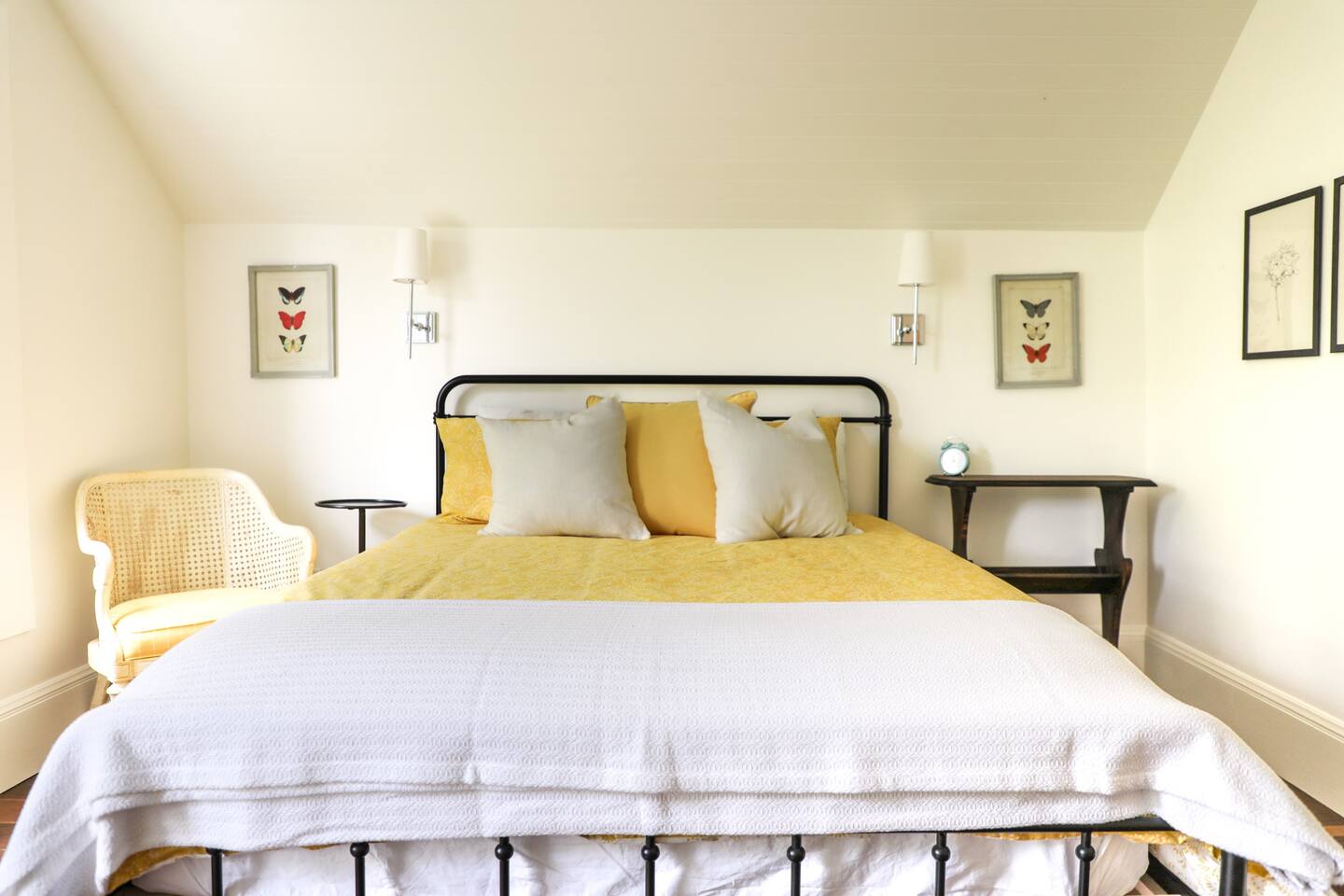 This queen-sized bedroom is upstairs.
