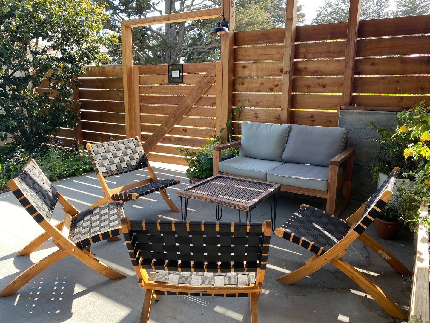 Saating area under the covered patio.