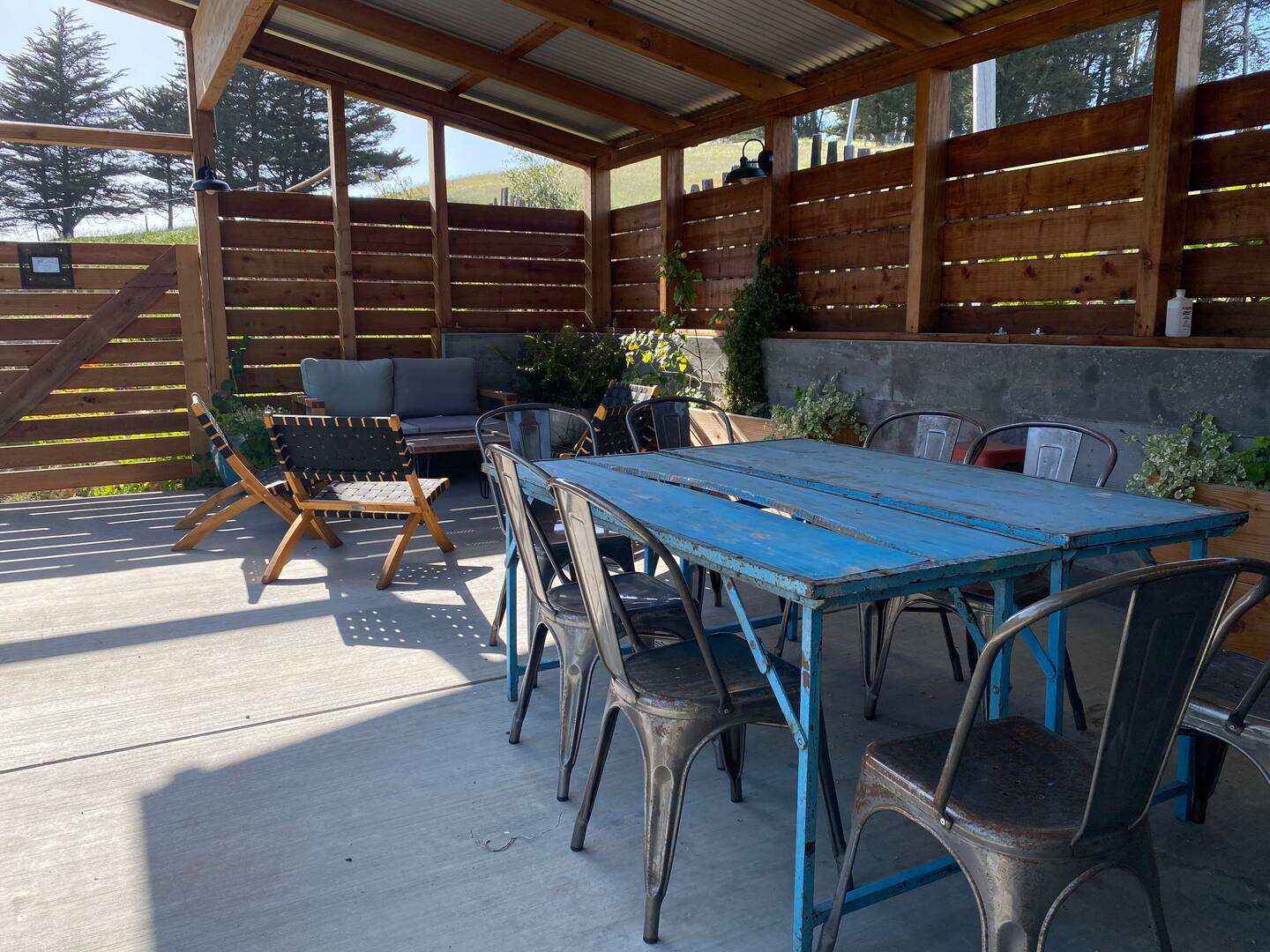 Dining table under the covered patio.