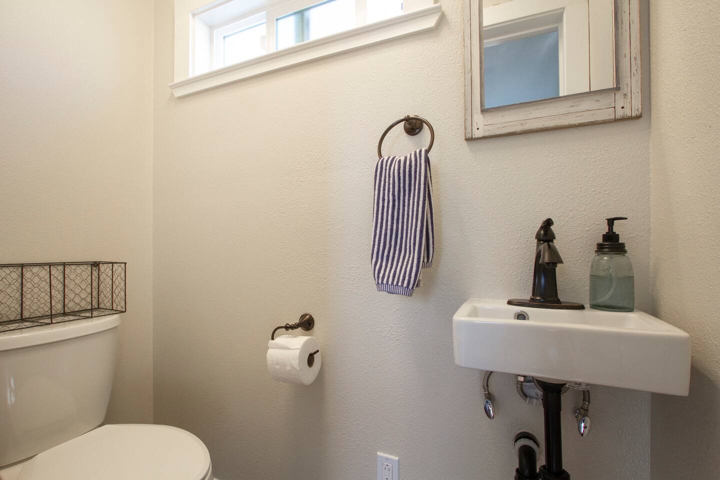 Half bath is off the laundry room.