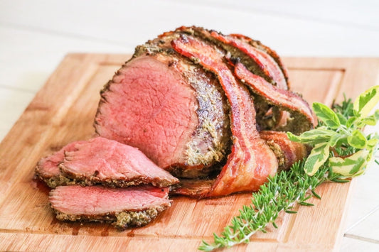 Roast Beef Eye of Round with Duxelles and Bacon
