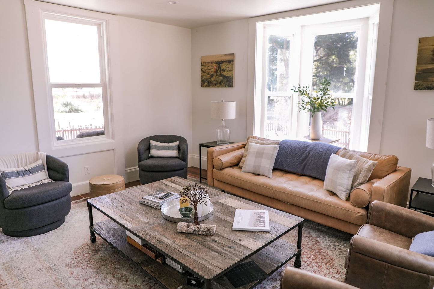 The family room has lots of seating and a flatscreen TV.