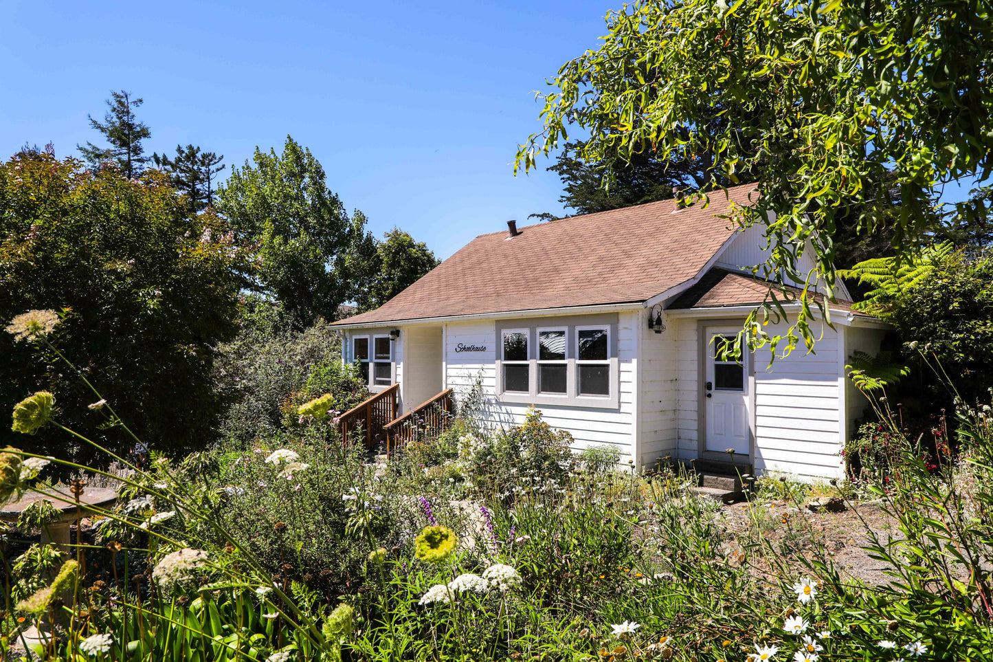 The School House at Stemple Creek Ranch has a beautifu, private garden and outdoor patio. 